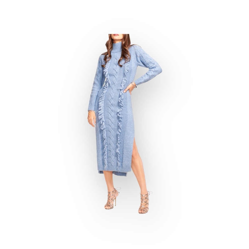 Ramy Brook Charlee Blue Long Sleeve Maxi Sweater Knit Dress